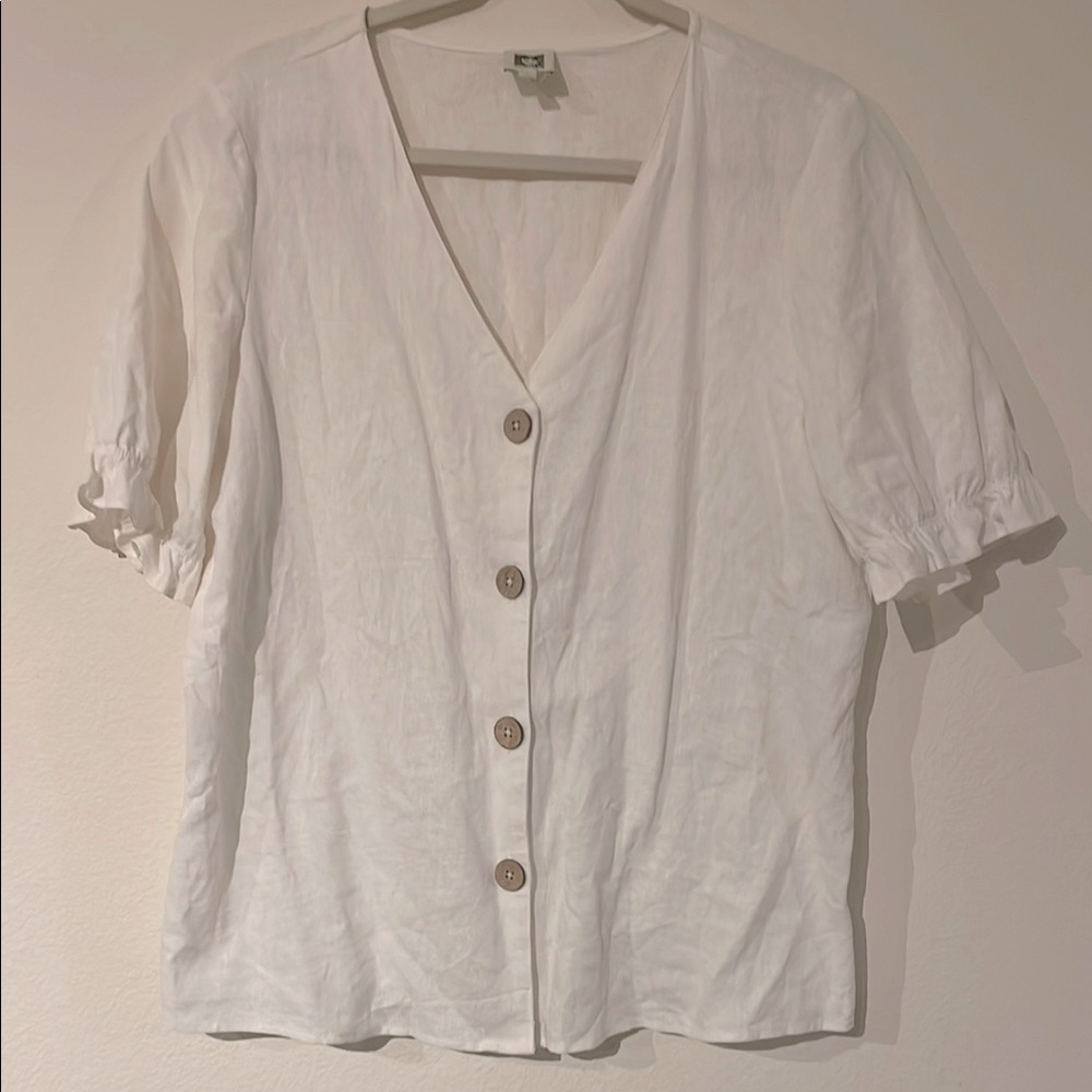 ANNE KLEIN- Linen short sleeve top